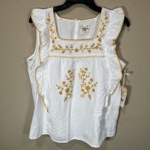 NWT Cotton & Rye Outfitters Top Women’s Size Large White sleeveless Embroidery